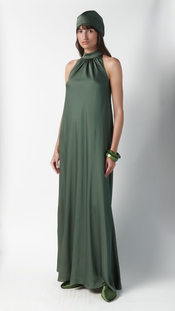 Abito a trapezio elegante verde oliva - immagine 2