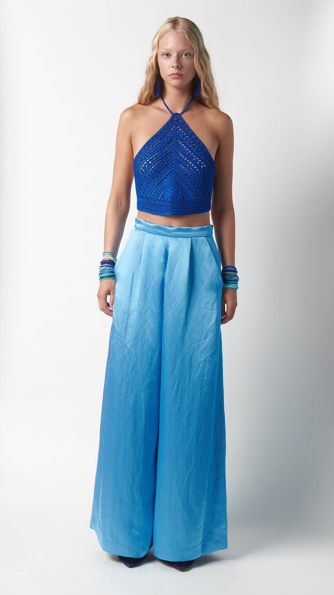 Pantalone a palazzo elegante blu navy
