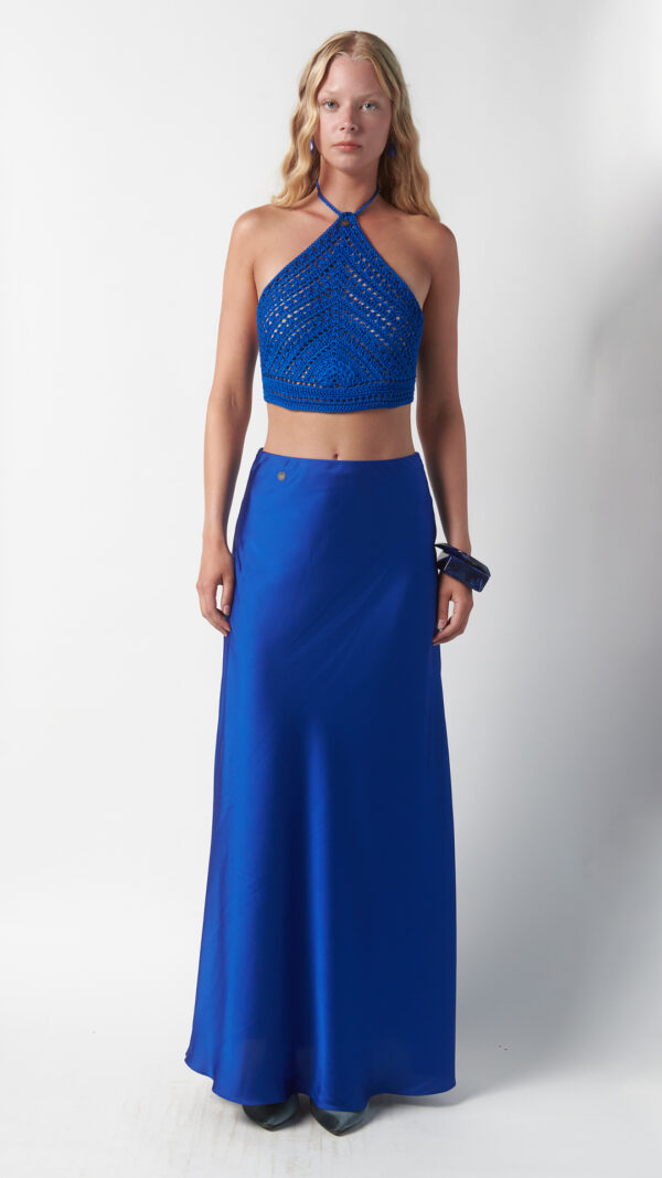 Gonna lunga elegante in seta blu zaffiro - immagine 4