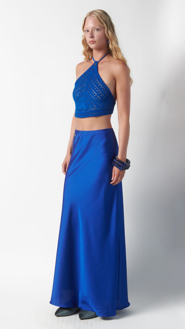Gonna lunga elegante in seta blu zaffiro - immagine 2